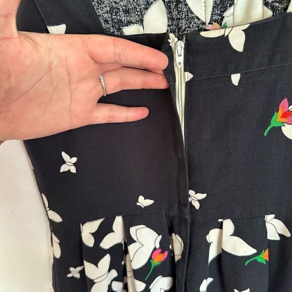 Malia Honolulu Vintage Black Floral Butterfly Printed Sleeveless Knee Length Dre - Picture 8 of 12